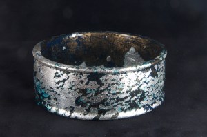 Silver leaf and dutch metal bangle. Dutch metal has been patinized.  Silver patinized slightly.